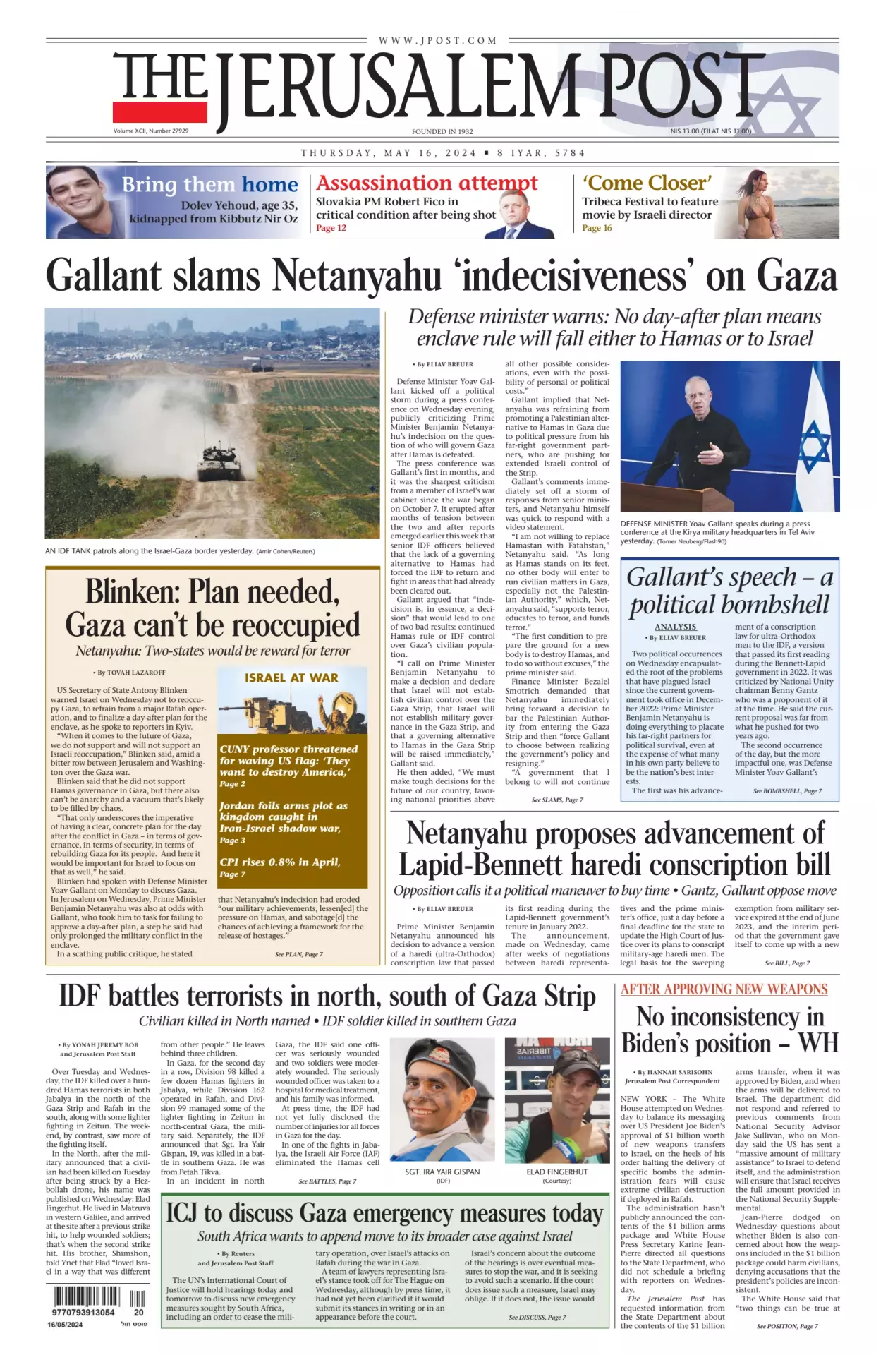 Prima-pagina-the jerusalem post-edizione-di-oggi-16-05-2024